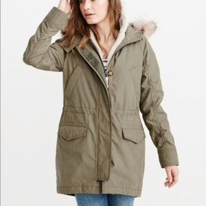 3-in-1 Abercrombie & Fitch Khaki Parka with Faux Fur Hood, Women's Jacket